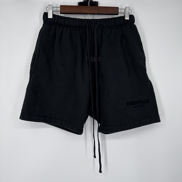 Essentials Fear of God Other - Essentials Fear of God Men's Black Fleece Cotton Logo Drawstring Sweat Shorts XS